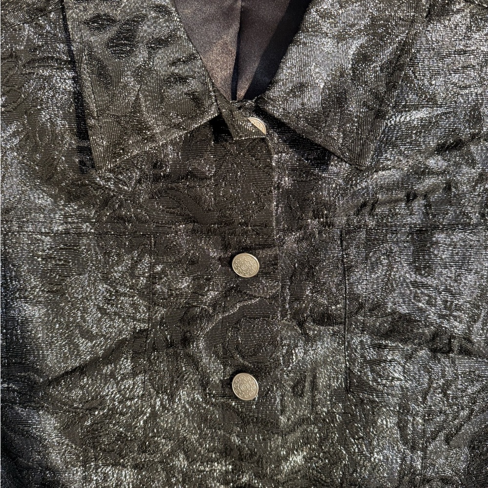 Laura Ashley Metallic Black Textured Button-Front Cropped Jacket Blazer - Small - Picture 3 of 5